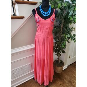 Kings Road Women's Pink Floral Polyester V-Neck Sleeveless Long Maxi Dress 2X